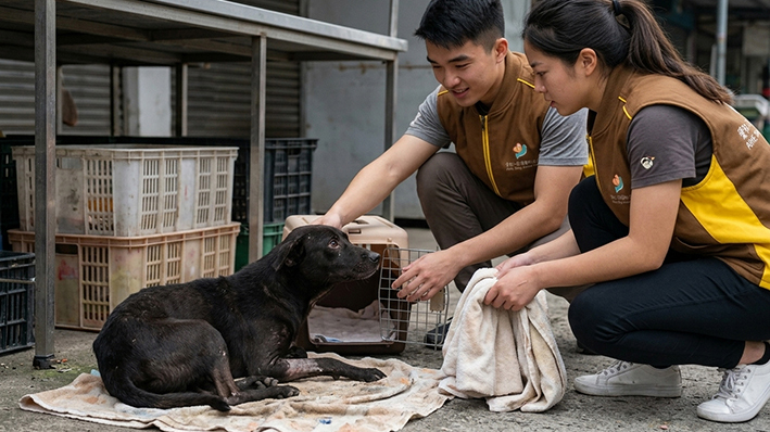交加街市集救獲斷腳黑狗