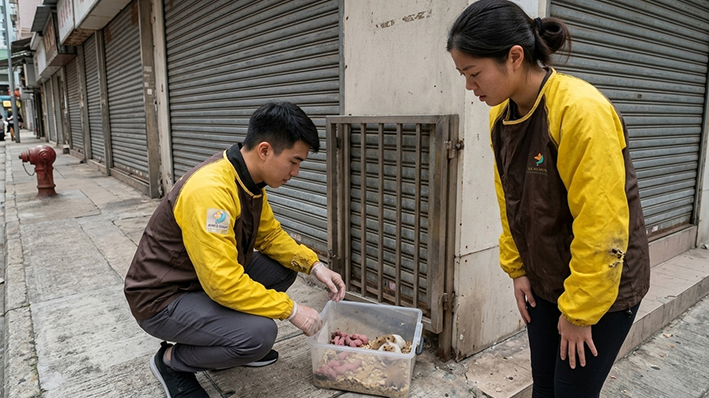 永豐街地鋪閘底發現一窩初生倉鼠